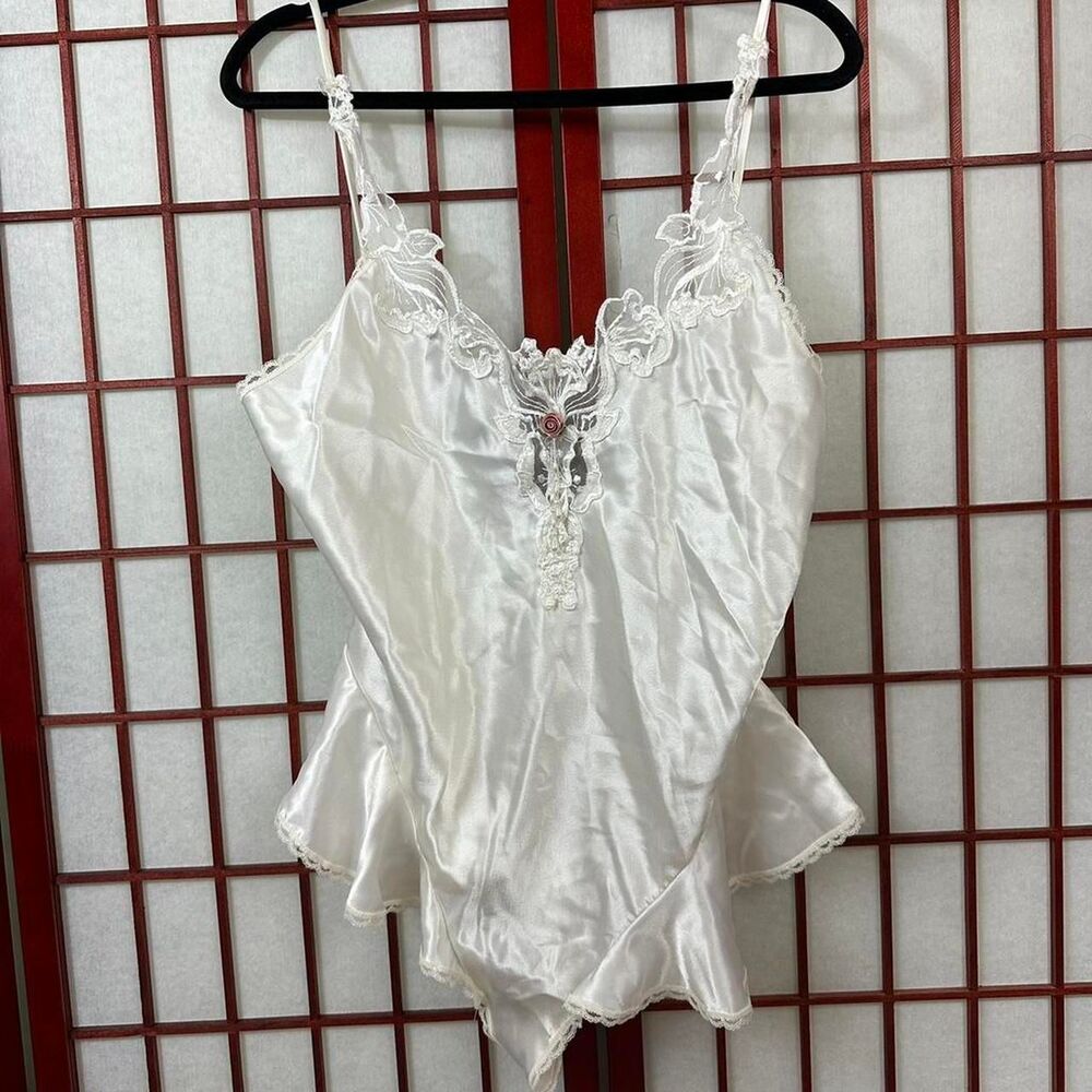 VTG California Dynasty White Satin Bridal Romantic Coquette Lingerie Bodysuit